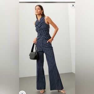 Rosie Assoulin Navy Striped Wide Leg pants with matching vest size 8